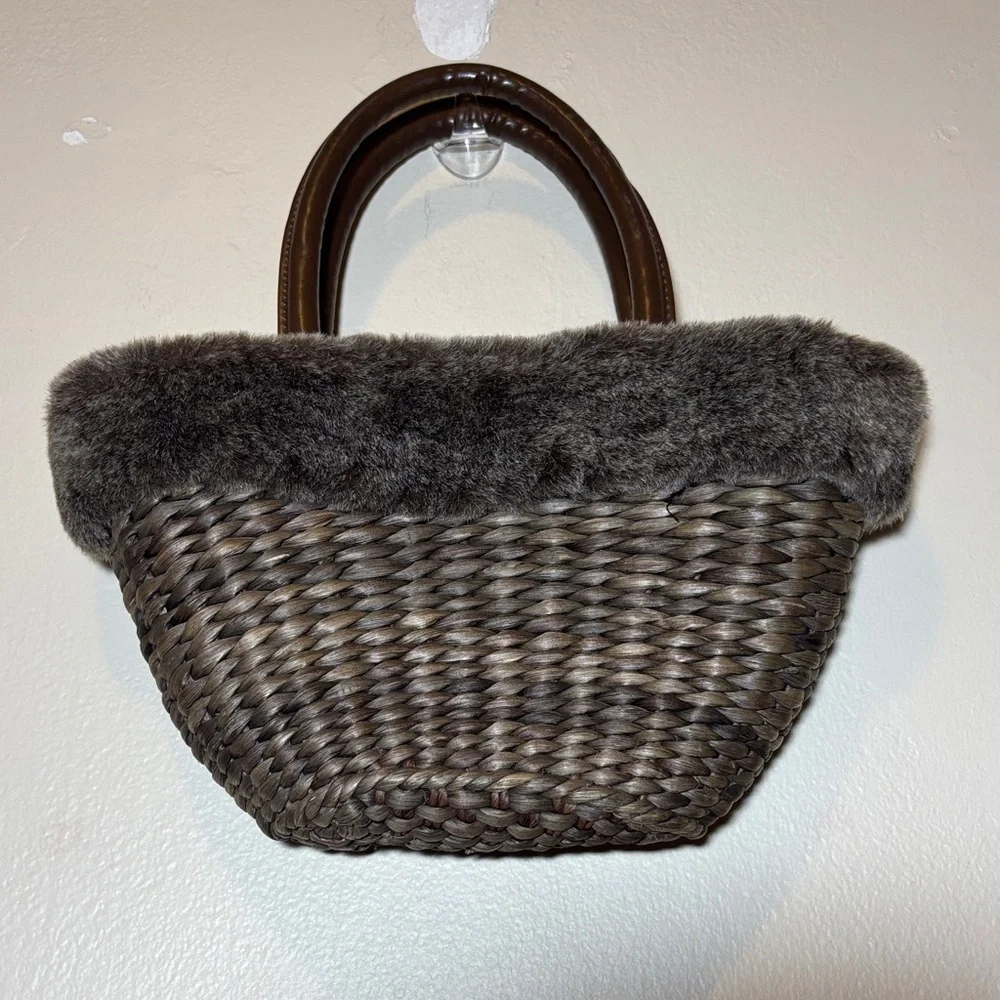Bath & Body Works Brown Woven Tote with Faux Fur